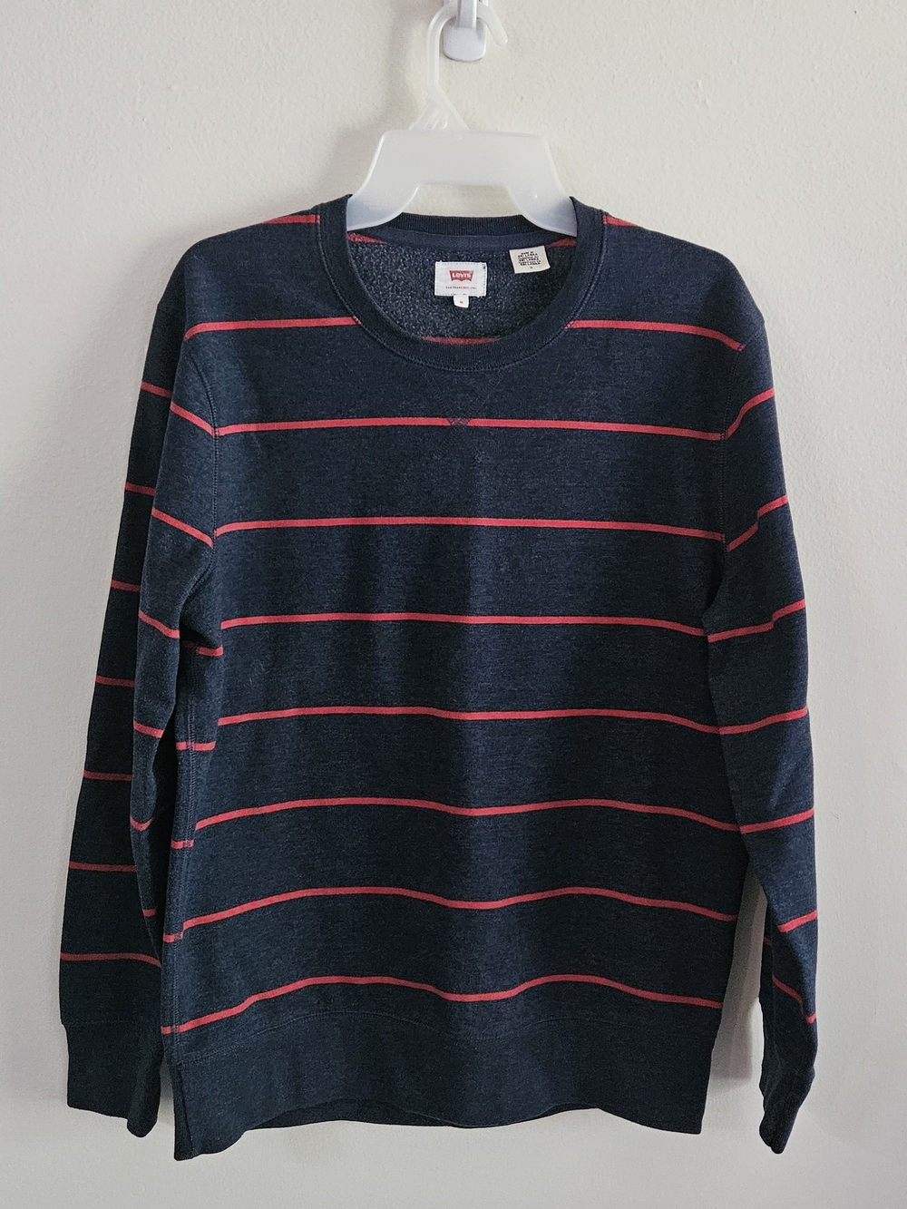 Levi's Navy Crewneck Sweater with Red Stripes